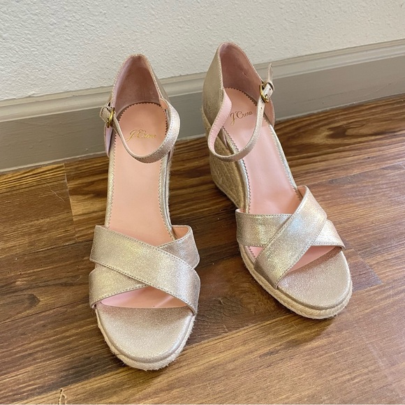 J. Crew Metallic Leather Espadrille Wedge Sandals NWOT Size 8.5 - Picture 2 of 9